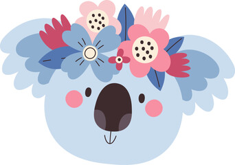 Koala Head With Floral Wreath