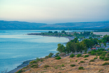 Scenic view of the Eastern shore of Lake Tiberias Sea of Galilee in Israel