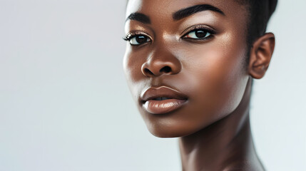 a close up portrait of a skin model with dark skin