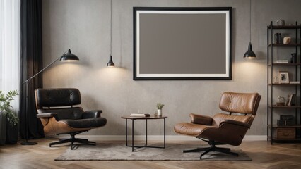 interior design living room picture frame mockup on a wall