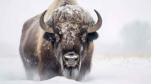 buffalo, winter, wildlife photo