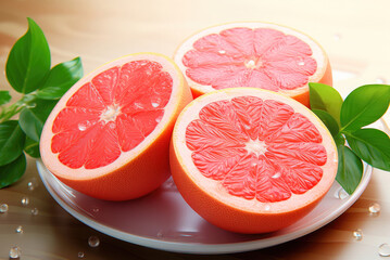 Fresh cut grapefruit on the table