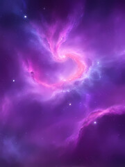 An abstract background featuring vibrant hues of deep purples, blues, and pinks, resembling a cosmic nebula. 