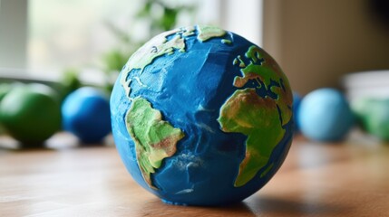 planet earth is sculpted from plasticine or soft material by a child. concept ecology, environmental protection, made by hand, global warming