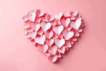 Paper Heart Symphony: Beautiful Paper Hearts on Pink Background