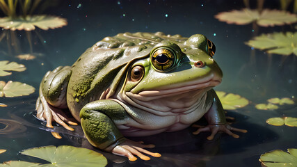 Obraz premium American bullfrog in the pool