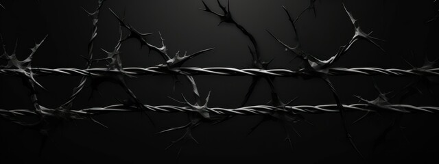barbed wire on a dark black background. concept freedom, art, imprisonment, prison, fear