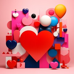 Modern Valentine's Day postcard in the style of 3d geometric shapes