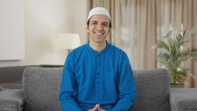Happy Muslim man doing Adaab and greeting