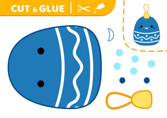 Blue Christmas bulb. Cut and glue. Christmas decoration. Squishmallow. Applique. Paper game. Vector