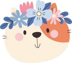 Cat Head With Floral Wreath
