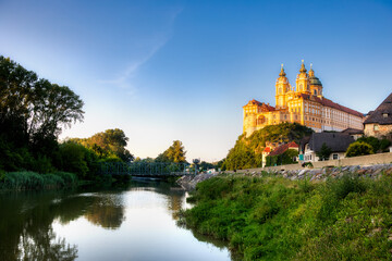 Evening in Melk, Austria, with the Famous Baroque Benedictine Monastery Called Melk Abbey