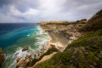 The Dramatic Cliffs with the Old City of Bonifacio on the Southern Tip of Corsica, France