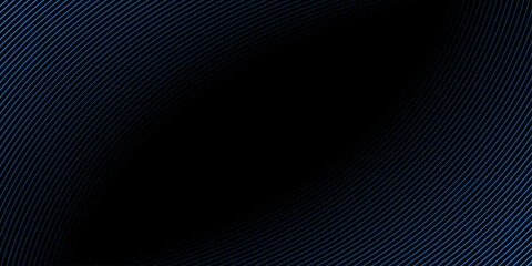 Abstract background with waves for banner. Medium banner size. Vector background with lines. Element for design isolated on black. Black and blue. Ocean, night, card - obrazy, fototapety, plakaty