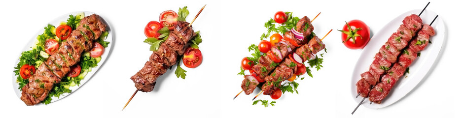 Collection of kebab on a skewer on isolate transparency background, PNG