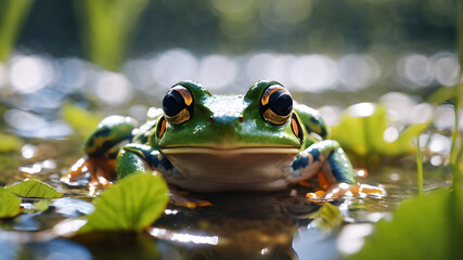 American bullfrog  in the pool