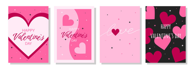 Fototapeta na wymiar Valentine's Day greeting card set. Hand drawn trendy cartoon heart, love lettering. Vector illustration
