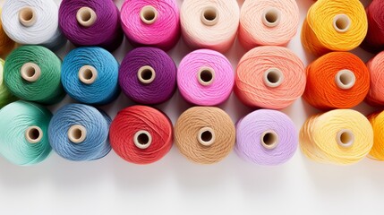 Threads that are colorful and on a white surface