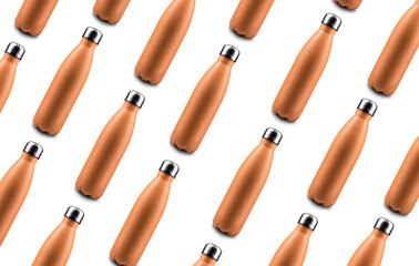 Pattern of thermo water bottle of color of the year 2024, Peach Fuzz, isolated on white background.