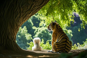 friendship of a tiger and a little dog