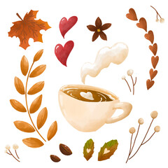 cup of coffe set of valentine watercolor clipart png