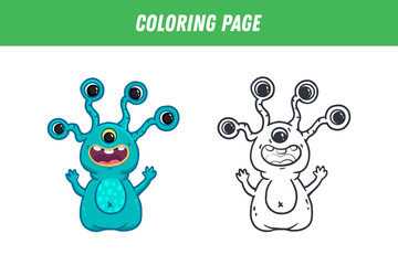 coloring book with monster. Cute monster in doodle style on a white background. Example. 