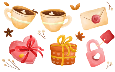 Set of valentine watercolor clipart png