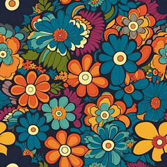 Fototapeta na wymiar Retro flowers seamless floral pattern background