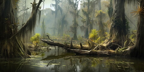 Swamps and their inhabitants mixed equipment - obrazy, fototapety, plakaty