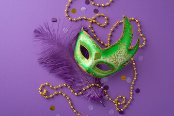 Carnival Celebration Snapshot: Capture the magic with top view of a majestic Venice mask,...