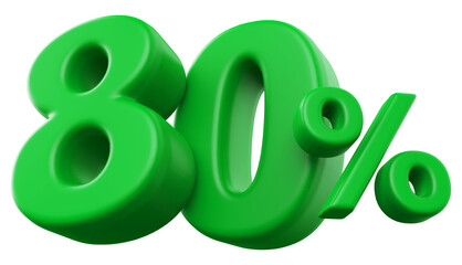 80 percentage discount number green 3d render