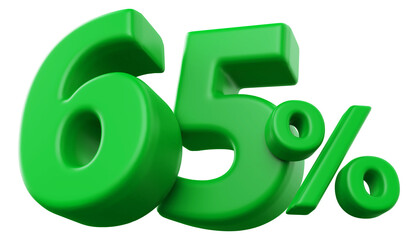 65 percentage discount number green 3d render