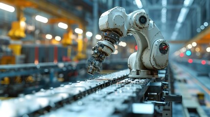 automation robot arm in assembly manufacturing plant on production line