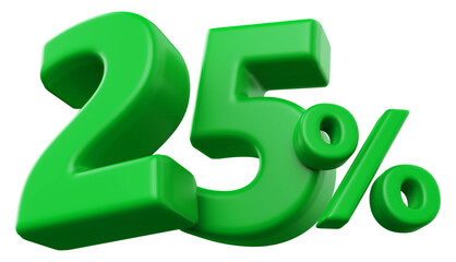 25 percentage discount number green 3d render