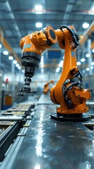 automated robot arm on production line in industial factory - obrazy, fototapety, plakaty
