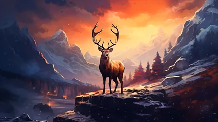 Plexiglas foto achterwand The deer with its fire horns © Johnu