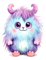 Obraz premium Cartoon furry Monster Clipart, High Quality PNG 300DPI, 4000X5200 pixel, Digital,Card Making, Mixed Media, Digital Paper Craft, watercolor, T-shirts, product