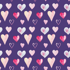 Red love heart seamless pattern illustration. Cute romantic pink hearts background print. Valentine's day holiday backdrop texture, romantic wedding design.