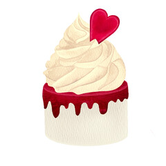 illustration of hand drawn watercolor cakes, romantic dessert with cream.