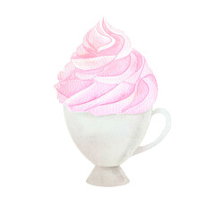 illustration of hand drawn watercolor cakes, romantic dessert with cream.