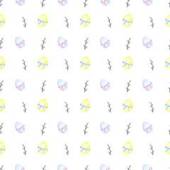 Easter pattern drawn in watercolor. Spring holiday print. Catholic Christmas. painted eggs