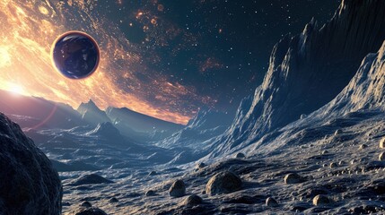 Futuristic galaxy background. Wallpaper planet and stars