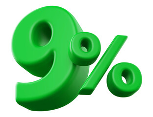 9 percentage discount number green 3d render