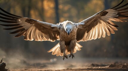 The fluttering of a griffon vulture as it flies with wide-open wings.
