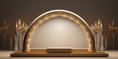 Islamic golden display podium decoration. - obrazy, fototapety, plakaty