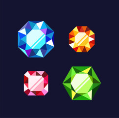Gemstone Crystals Cartoon Game Assets. Vibrant, Faceted Jewels With Exquisite Textures, Perfect For Mystical