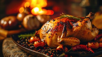 Roasted chicken. Chicken grill. food banner - obrazy, fototapety, plakaty