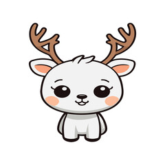 Vector cartoon style cute little white deer