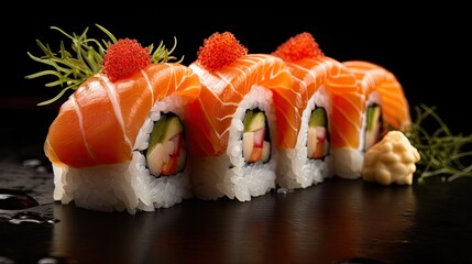 Close-up photography of a sushi. Japanese  food banner. Sushi advertisement