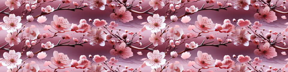 traditional oriental asian Japanese floral seamless pattern with sakura blossoms blooming on branches on pink background
